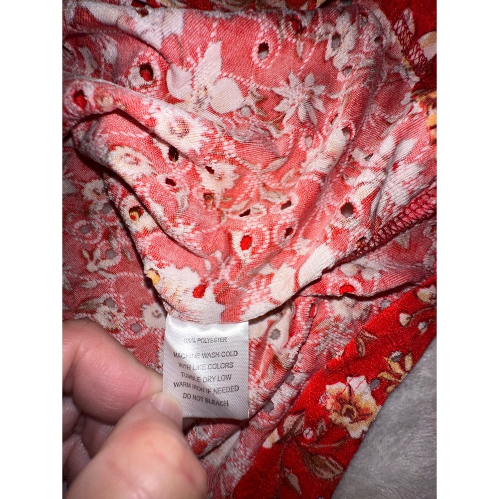 Indigo Rose Floral Print Top Red White Yellow Square Neck Blouse - M - Picture 5 of 7